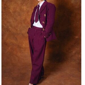 KAI Collective Robyn Bordeaux Pinstripe 4 Piece Suit Set XL Blazer Pants Tie NWT